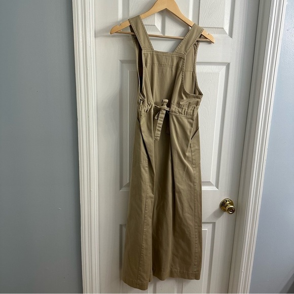 Vintage Dress Midi Modest Pinafore Khaki Work Minimalist Cotton Size Small - Picture 4 of 6